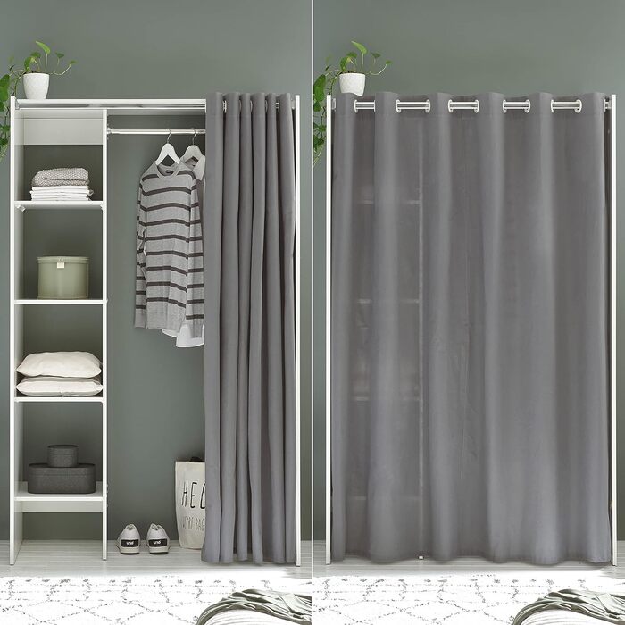 Регульована шафа JENKE біла з тканинною шторою - Універсальна шафа для всього використання з продуманим внутрішнім плануванням - 120-157 x 195 x 50 см (Ш/В/Г)