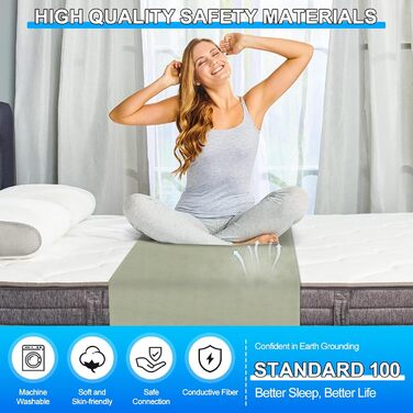 Універсальне простирадло/килимок із заземленням - органічна бавовна зі срібним волокном для кращого сну, 265x60 см (колір авокадо)