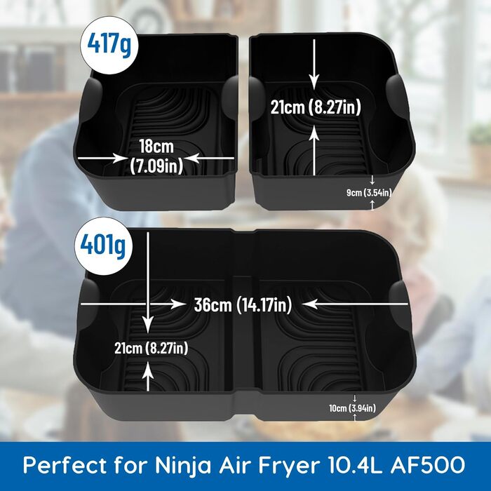 Аксесуари для фритюрниці Higher Ninja Foodi Flexdrawer 10.4 л AF500DE, фритюрниця з силіконовою формою, аксесуари для фритюрниці Ninja AF500EU AF500EUCP (3 шт. и, чорна)