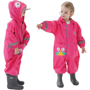 Повітропроникний водонепроникний дощовик для дітей, дівчаток та хлопчиків, з капюшоном, легкий цільний дощовик, пончо для активного відпочинку на природі з прозорими полями, розширений комбінезон, дощовики, 1-8 років, 2-4 роки, рожево-червоний, колір сови