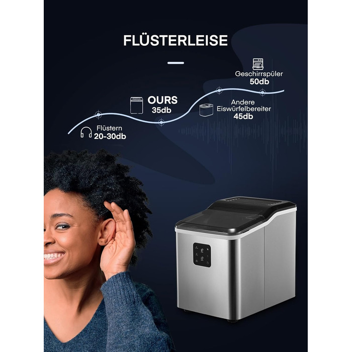 Переможець тесту машини для кубиків льоду 14 кг Льодогенератор Самоочисний льодогенератор, 2 розміри кубиків льоду, час виробництва 6 хв, тиха машина для приготування кубиків льоду до 40 дБ, інфрачервоний датчик, нержавіюча сталь, NORTHCLAN