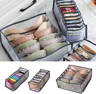 Складана коробка для зберігання білизни, органайзер для бюстгальтерів, роздільник для шкарпеток, чудовий комплект для шафи, легка, практична, для домашнього зберігання (сіра)