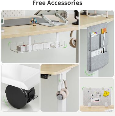 Письмовий стіл з регульованою висотою (140 x 70 см) Комп&39ютерний стіл з електричним регулюванням висоти, 4 режимами пам&39яті, дошкою для записів та колесами, що обертаються на 360 Стіл SN1 140 x 70 см, дуб біла рама