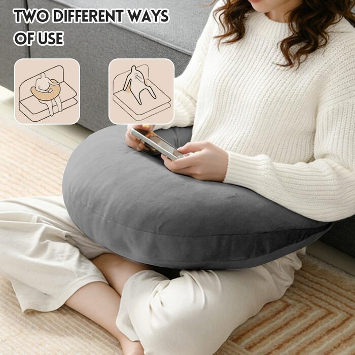 Ігрова та читацька подушка LOMUG, подушка для читання для сидіння на ліжку/дивані/підлозі, подушка для підтримки рук, U-подібна подушка/в&39язана гачком подушка та ергономічна ігрова подушка, геймерська подушка темно-сірого кольору