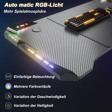 Письмовий стіл 120x60x73 см, комп&39ютерний стіл з ніжками, великий ігровий стіл, кутовий стіл для ПК, для дому, ігровий, чорний, без підставки для монітора, зі світлодіодним підсвічуванням 120 см