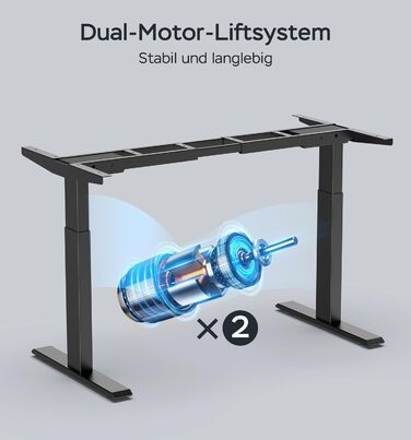 Електричне регулювання висоти каркаса столу з 2 двигунами, вантажопідйомність до 135 кг - Стабільний, 4 слоти пам&39яті, нагадування про сидячу/встанучу позицію, чорний