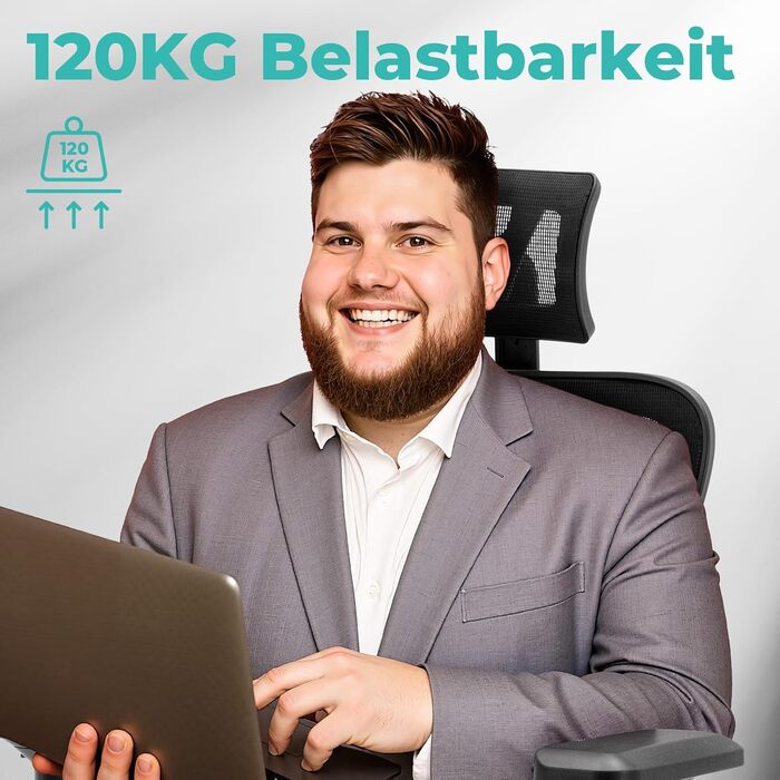 Ергономічне офісне крісло, обертове крісло з функцією гойдання, офісне крісло з регульованим підголівником, 2D підлокітники, крісло керівника з сітки, поперекова підтримка, функція гойдання 90-125, вантажопідйомність 120 кг Black-1