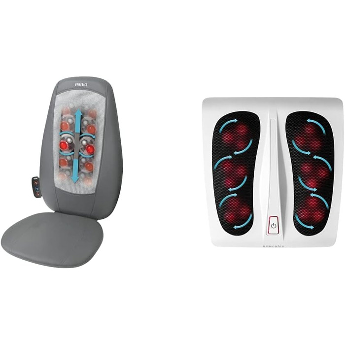 Електричний масажер для ніг HoMedics Shiatsu Massage Seat & Shiatsu Foot Massager для ніг з 18 масажними головками, глибокий догляд за ногами з функцією оздоровчого тепла - білий пучок з масажером для ніг