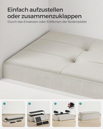 Пуф для зберігання SONGMICS, Складана лавка, 38 x 110 x 38 см Пуф для ніг, Коробка для зберігання, Вантажопідйомність до 300 кг, для вітальні, спальні, коридору, кремово-білий LSF277W01 Кремово-білий 110B см