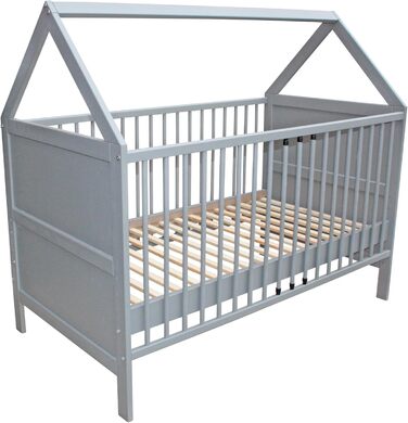 Дитяче ліжко Micoland, дитяче ліжко, дитяче ліжко, приліжкове ліжко, ліжко-будинок 140x70 см, трансформоване, суцільно сірий колір (ліжко з низькими бічними бортиками)