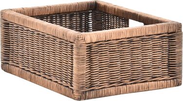 Набір / 2 кошики з полицями, вінтажний коричневий колір, приблизно 42x32x17,5 з дерев&39яною рамкою, ротангова шухляда для шафи для зберігання, комплект ручок для кошиків, 42x32x17,5, вінтажний коричневий колір