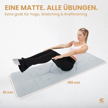 Килимок для йоги Нековзний спортивний килимок, розроблений у Німеччині 2 комфортні товщини Стабільний розмір килимка для йоги та гімнастики Ідеальний фітнес-килимок для йоги та пілатесу вдома або в студії, товщина 8 мм, сірий