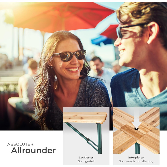 Стіл tectake Quattro як комплект пивного намету, дерев&39яний пивний стіл XXL, складаний, вуличний розкладний стіл з тримачем для парасольки, всепогодний садовий стіл, місце для 20 осіб, міцний та стійкий