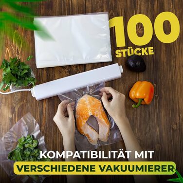 Вакуумні пакети BOLSEMACK 15x40см - Вакуумні пакети 100 шт. для всіх вакуумних упаковувачів та харчових вакуумних упаковок - Вакуумні пакети дуже міцні та стійкі до розриву - Вакуумні пакети харчові без BPA Тиснений пакет Вакуумна упаковка