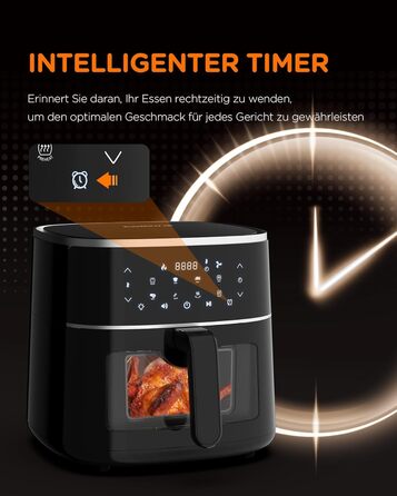 Аерофритюрниця Tomons 6 л, фритюрниця Фритюрниця з гарячим повітрям Фритюрниця з оглядовим вікном Цифровий світлодіодний сенсорний екран, програми 8 в 1 фритюрниця, регульований контроль температури