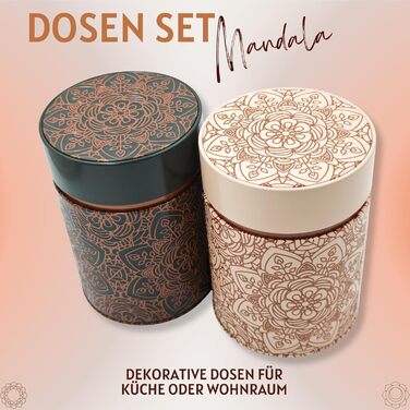 Бляшанка Мандала, 500 г кожна - набір з 2 шт. - майстерно лакована зі східними мотивами, кришка, що застібається - бляшанка для харчових продуктів, бляшанка для кави/чаю - Ø 11,5 см, висота 16,0 см, Мандала 500 г