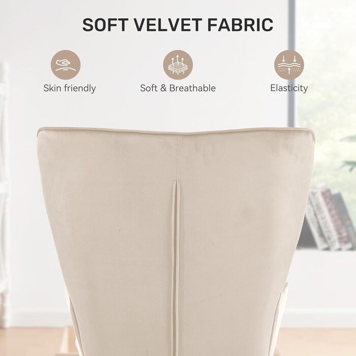 Крісло, диван для вітальні, сучасне крісло-гойдалка, реклайнер з металевими ніжками, оксамит, для вітальні/спальні, до 150 кг (кремовий, з підставкою для ніг) з підставкою для ніг, кремовий