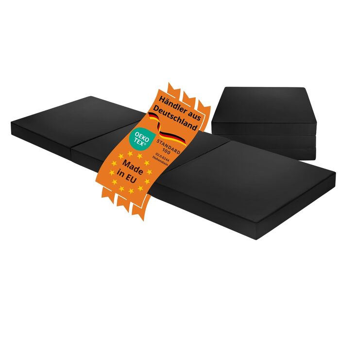 Розкладний матрац Гостьовий матрац Ліжко для екстреної допомоги Мікрофібра Зроблено в ЄС Стандарт Oeko-Tex 100 Універсальна жорсткість Чохол, який можна прати 65 x 196 x 8,5 см, Чорний, Односпальне ліжко, 192894