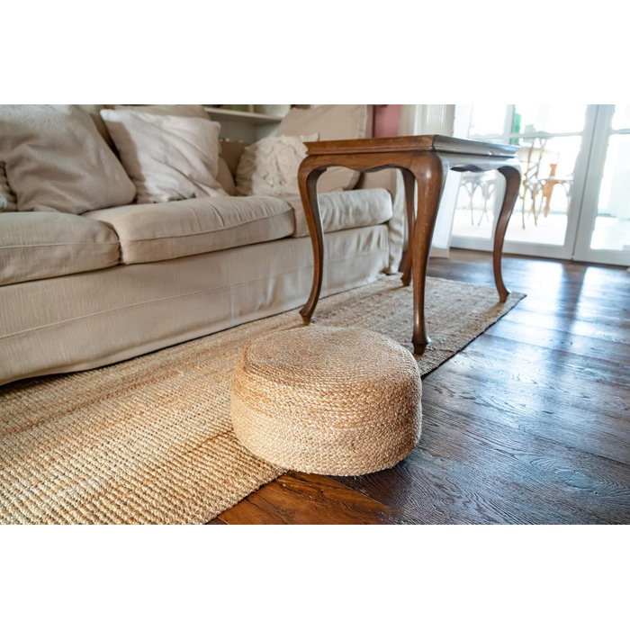 Декоративний пуф-табурет подушка для сидіння в стилі татамі, плетена з джуту пуф у стилі бохо круглий табурет 40 см x 15 см, натуральний колір