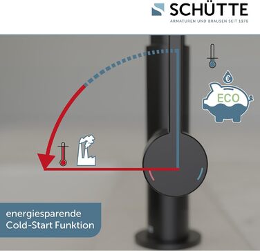 Гнучкий кухонний змішувач SCHTTE GLASGOW чорний з функцією Eco-Click, вилив з шлангом Soft-Touch, поворот на 360, 79586