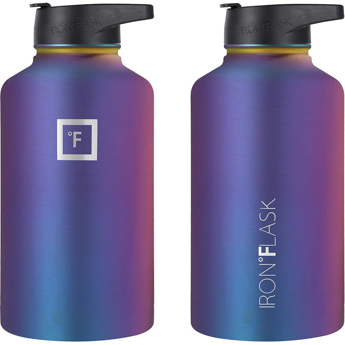 Спортивна пляшка для пиття Iron Flask - 1,8 л, 3 кришки (солом'яна кришка), герметична, з вакуумною ізоляцією з нержавіючої сталі,