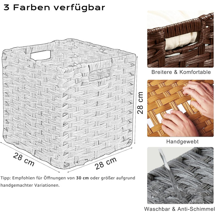 Набір із 2 плетених поліпропіленових кошиків для зберігання Mangata, 28x28x28 см, квадратні, з ручками, водонепроникні, стійкі до цвілі, для полиць, шаф, ванної кімнати (сірий) 28x28 см 2