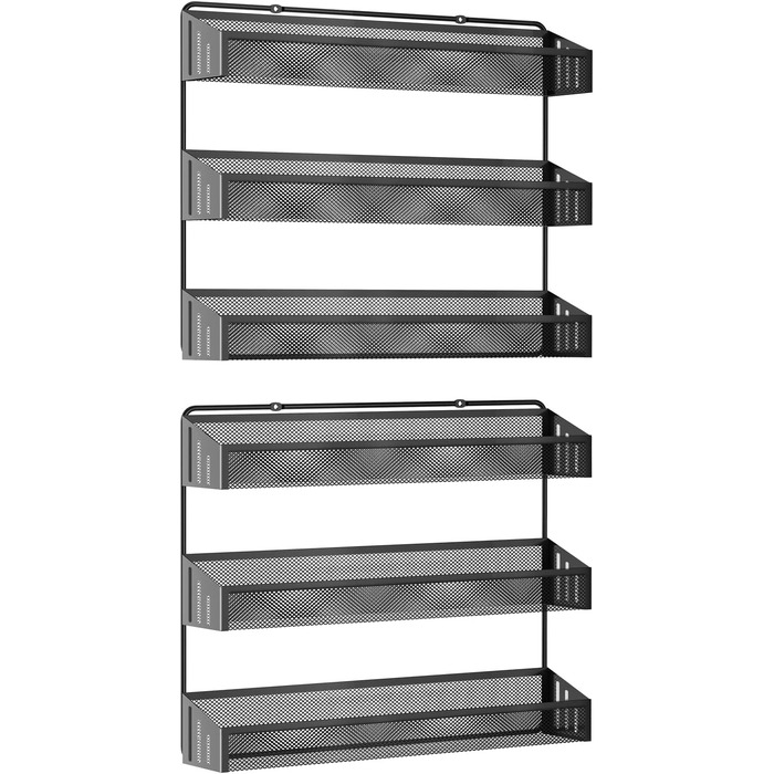 Настінна підставка для спецій, 3 яруси, 2 шт., підвісний органайзер для спецій, ідеально підходить для зберігання спецій на кухні та не тільки (чорний)