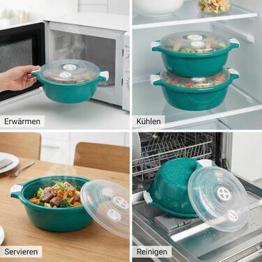 Набір із 2 чаш для мікрохвильової печі Lantelme, об&39ємом 1,8 літра, з отвором для пари, виготовлено в Німеччині, штабелюються, можна мити в посудомийній машині, пластикова чаша для мікрохвильової печі, холодильника/морозильної камери (зелена)