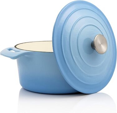 Л, Ø 24 см Чавунна емальована сковорода з кришкою Підходить для індукції, підходить для духовки синя каструля, горщик для запіканн