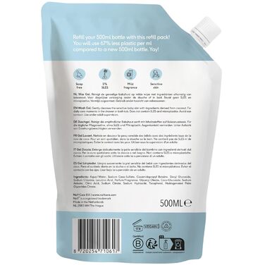 Змінний блок гелю для вмивання Caring - для немовлят та дітей - Догляд за дитиною - Дитячий гель для душу - Гель для душу для чутливої шкіри - Дитячий гель для душу - Натуральні інгредієнти - Веганський - Змінний блок 500 мл