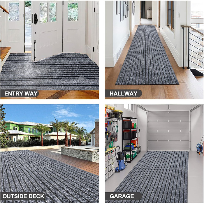 Доріжка з гумовою основою, нековзна, для внутрішнього та зовнішнього використання, для коридорів, нестандартні розміри, для вхідних зон, балконів, патіо, кухонь, гаражів, сходів, пралень