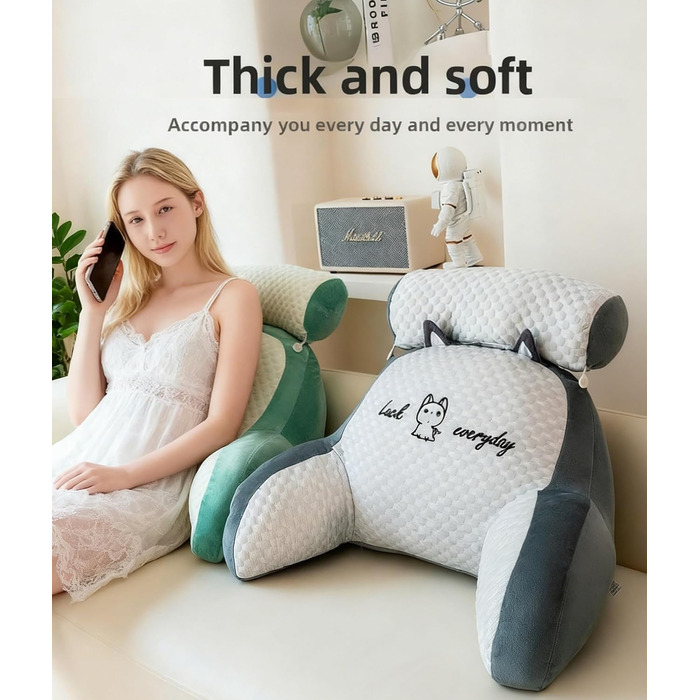 Подушка для спинки ліжка та дивана з підлокітниками. Ергономічна подушка для читання для дорослих. Дихаюча подушка для читання зі знімним чохлом. Для читання та роботи (сірий оксамит, 80 x 60 см). Сірий оксамит 80 x 60 см