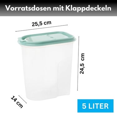 Контейнери для зберігання SUSTANIA, набір з 4 шт. , різні розміри, 5 л, прозорі з кришками на петлях, диспенсери для пластівців, пластик, ідеально підходять для пластівців, зроблено в Європі, 100 придатні для переробки