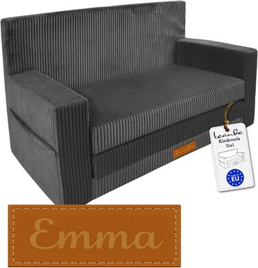 Дитячий диван 3-в-1, вельветовий ігровий диван, розкладний диван та розкладний диван, можливістю персоналізації, виробництво ЄС, (сірий)