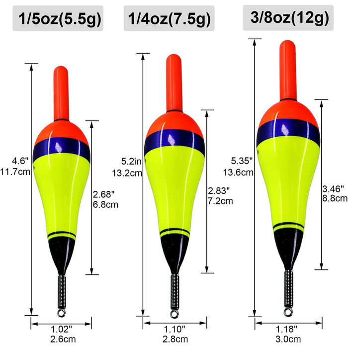 Світлодіодний світлодіодний поплавець Набір поплавців для риболовлі 5,5 г (1/5 унцій) 7,5 г (1/4 унції) 12 г (3/8 унцій) 3 шт.