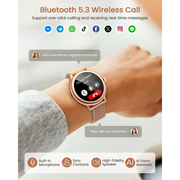 Жіночий смарт-годинник RUXINGX, маленький круглий фітнес-годинник із функцією телефону, сенсорний екран AMOLED 1,19 дюйма, цілодобовий монітор серцевого ритму, відстеження SpO2, моніторинг менструального циклу, відстеження сну, калорії, крокомір, сумісний