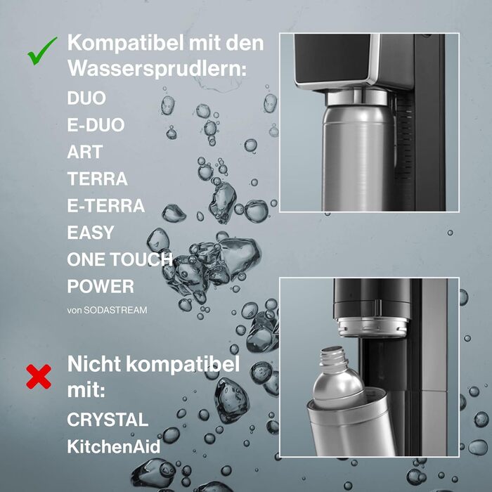 Пляшка для води SC7 ZODA з нержавіючої сталі 1 л Сумісна з Sodastream DUO, TERRA, EASY, ART, ONE, TOUCH, POWER, можна мити в посудомийній машині, змінна пляшка для виробника газованої води