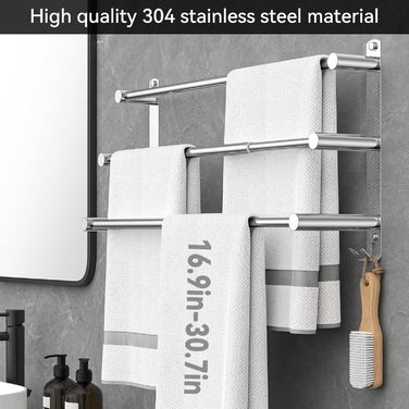 Вішалка для рушників висувна 43-78 см з нержавіючої сталі без свердління рушникосушки настінна настінна полиця підходить для ванно