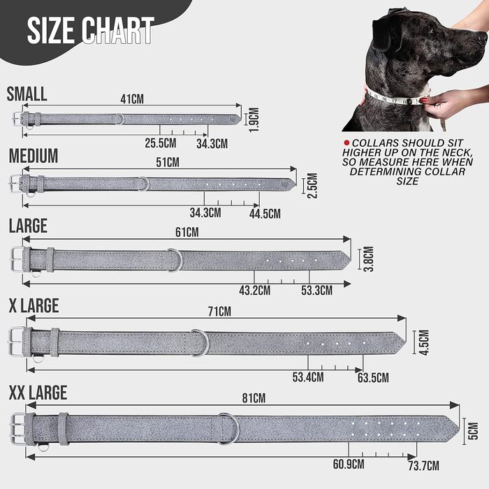 Нашийник для собак Riparo K-9, м'який, з натуральної шкіри, регульований, міцний (XL ширина 4,5 см для обхвату шиї 53,4-63,5 см, сірий/білі нитки) XL Сірий/Білі нитки