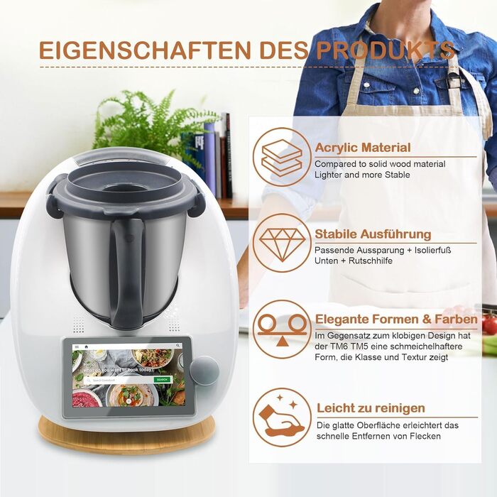 Розсувна дошка для Thermomix TM6 TM5, бамбукова швидкорухома ковзаюча дошка для кухонного комбайна Thermomix Vorwerk TM6 Аксесуари, Рулонна дошка для Thermomix TM6 TM5 Підкладкова дошка Рулонна дошка