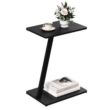 С-подібний журнальний столик, столик для дивана, стіл для вітальні, з металевим каркасом, для дивана, кушетки, ліжка, 48x64x33 см, чорний