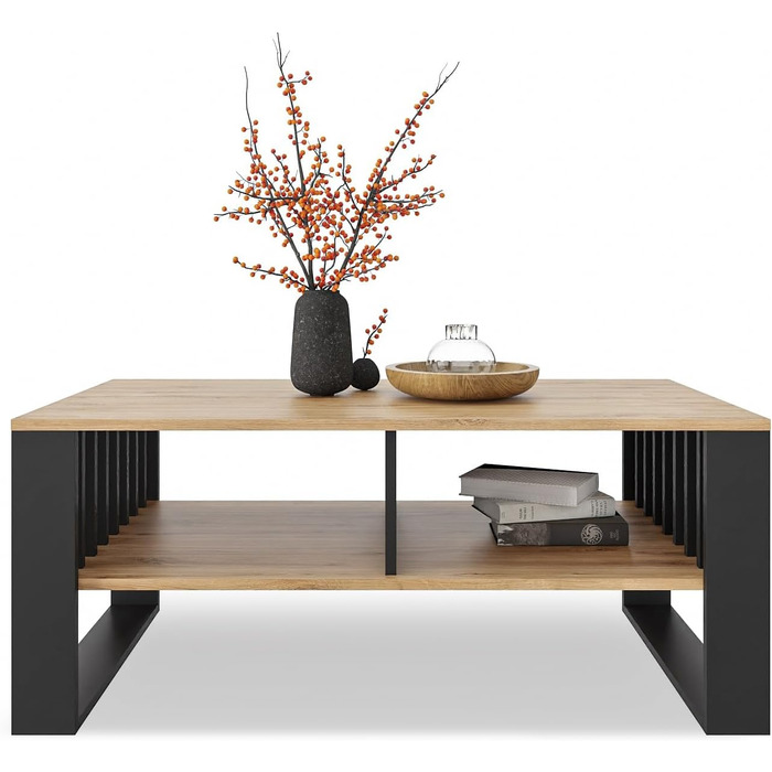 Журнальний столик Meble Pitus Сучасний стіл для вітальні Журнальний столик з місцем для зберігання 90 x 50 x 50 см Стіл для вітальні Меблі з рейковими елементами Вічний дуб