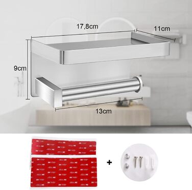 Тримач для туалетного рулону без свердління з полицею, тримач для туалетного рулону Ausbond з нержавіючої сталі SUS304 настінний т