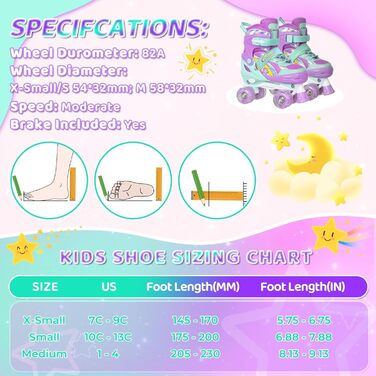 Роликові ковзани Nattork для дівчаток, регульовані у 4 напрямках, райдужні роликові ковзани найкращий подарунок на день народження для занять спортом на свіжому повітрі, розмір S (27-31 EU / 175-200 MM), бензиновий колір
