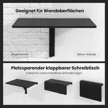 Настінний розкладний стіл GYMAX 80 x 60 см, розкладний кухонний стіл, компактний дерев&39яний обідній стіл, настінний стіл, розкладний стіл, настінний стіл для їдальні та кабінету (чорний)