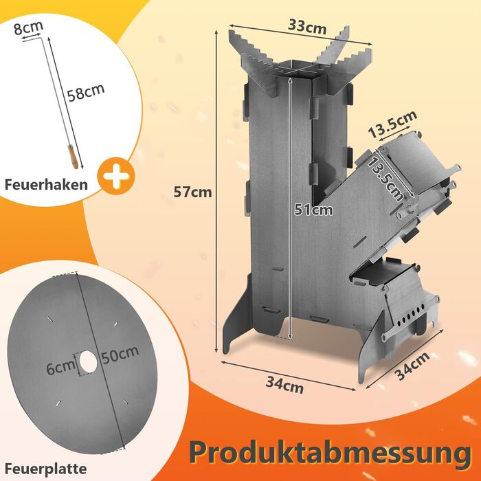 Ракетна піч з грилем та гачком для вогню, вулична ракетна піч, система підключення до мережі, сталь товщиною 3 мм, дров&39яна піч, кемпінгова піч, пелетна піч для барбекю в голландській печі