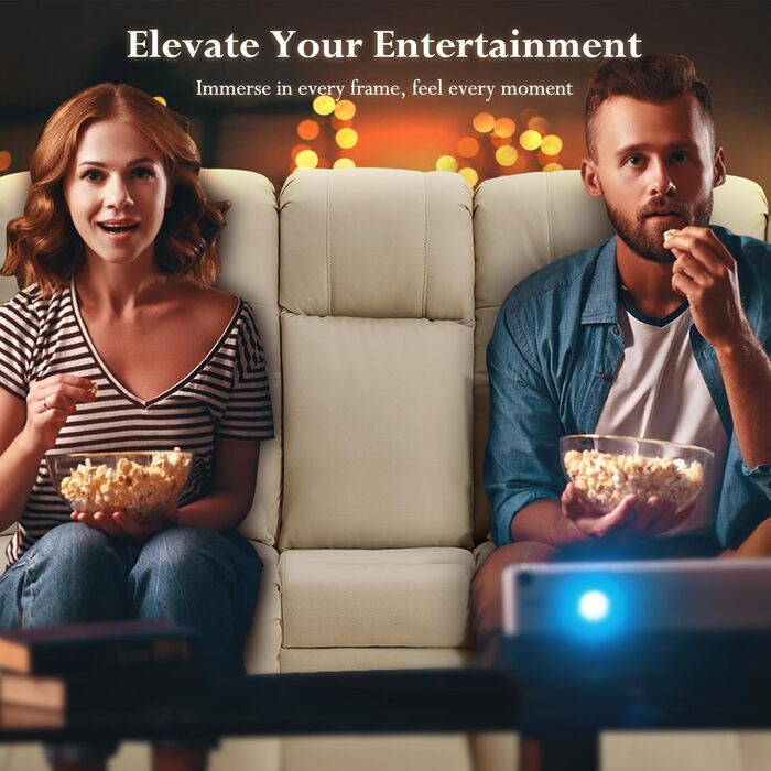 Двомісний диван з функцією сну, крісло-рекордер для телевізора з функцією відкидання спинки, сидіння для домашнього кінотеатру з консоллю, підсклянник, шухляда, розетка, бежевий