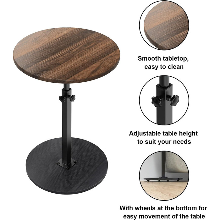 Дерев&39яний журнальний столик на колесах, регульована висота (45-77 см), Ø 40 см, журнальні столики для вітальні, дивани, дерев&39яний журнальний столик з візерунком горіх