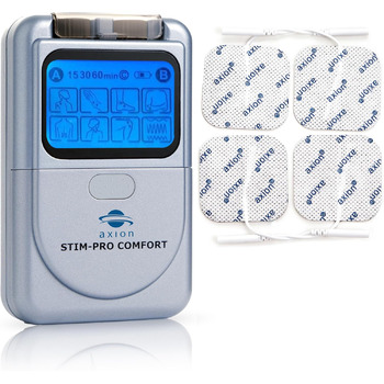 Апарат для терапії болю axion TENS STIM-PRO Comfort - 4 шт. 5х5 см електродні подушечки Пристрій для стимуляційного струму для терапії болю, наприклад, при остеоартриті, артриті, шиї, спині, суглобах Сертифікація. Медичний виріб 1) STIM-PRO Комфорт