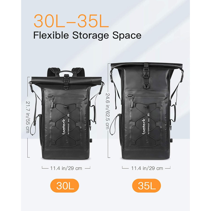 Рюкзак Inateck RollTop для чоловіків 30-35L водонепроникний багатофункціональний органайзер зі знімним плечовим ременем, випускним клапаном, водонепроникною блискавкою для їзди на велосипеді, походів на свіжому повітрі